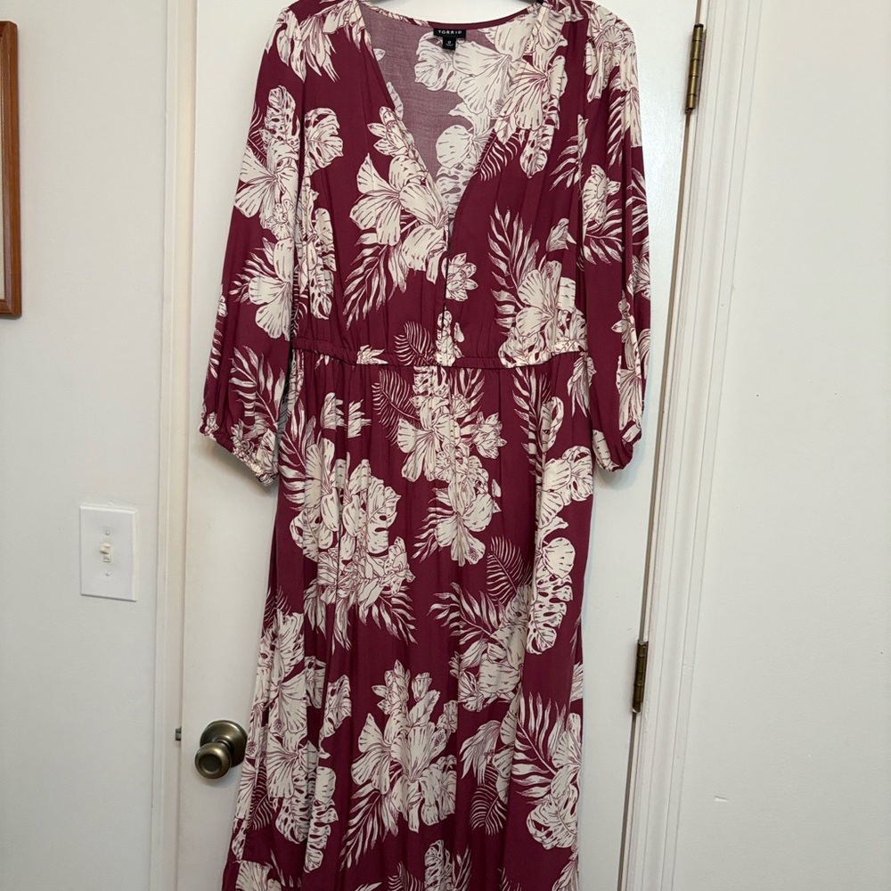 Torrid Burgundy Floral Long Sleeve Dress